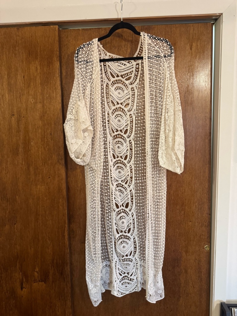 Crochet Lace Open Kimono Cover-Up in Ivory